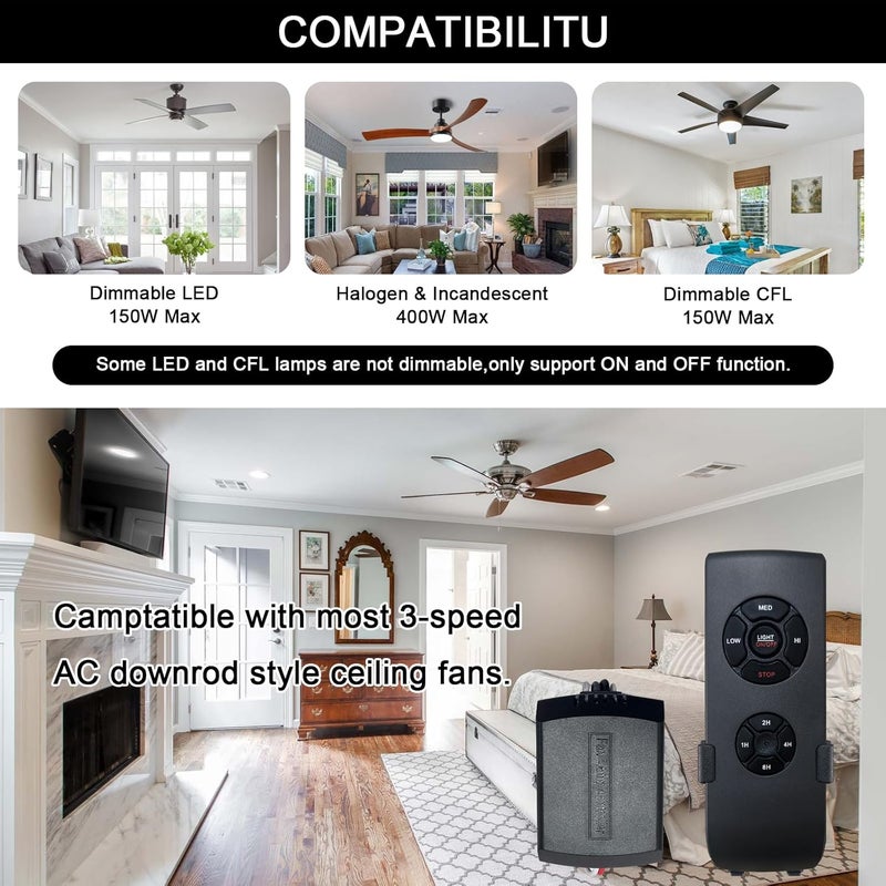 Humpptom Ceiling Fan Remote Control Kit, Small Size Receiver Ceiling Fan Remote Control Control for Hunter/Harbor Breeze/Westinghouse/Honeywell Ceiling Fan Small Size - Image 5